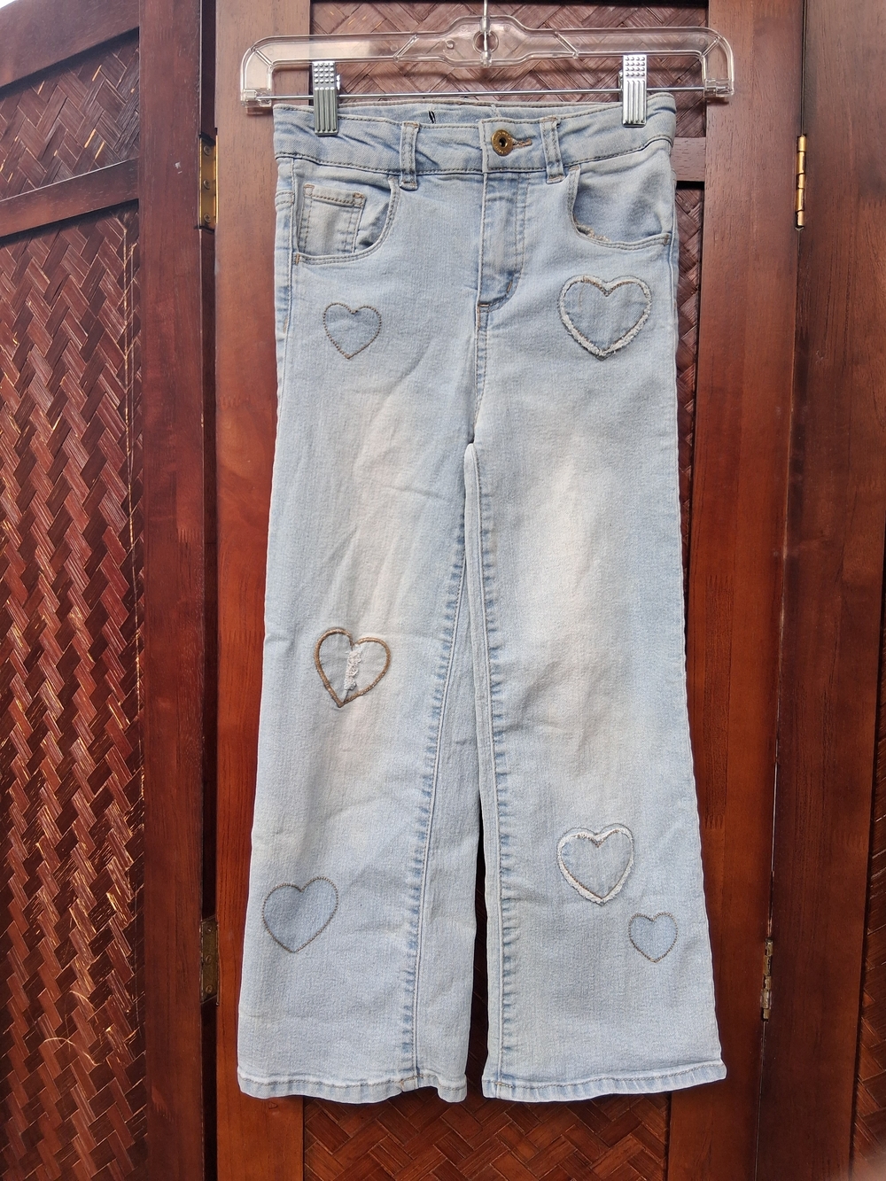 Wild DaisyLight Blue Heart-Appliqué Wide Leg Girls Jeans Size 6X